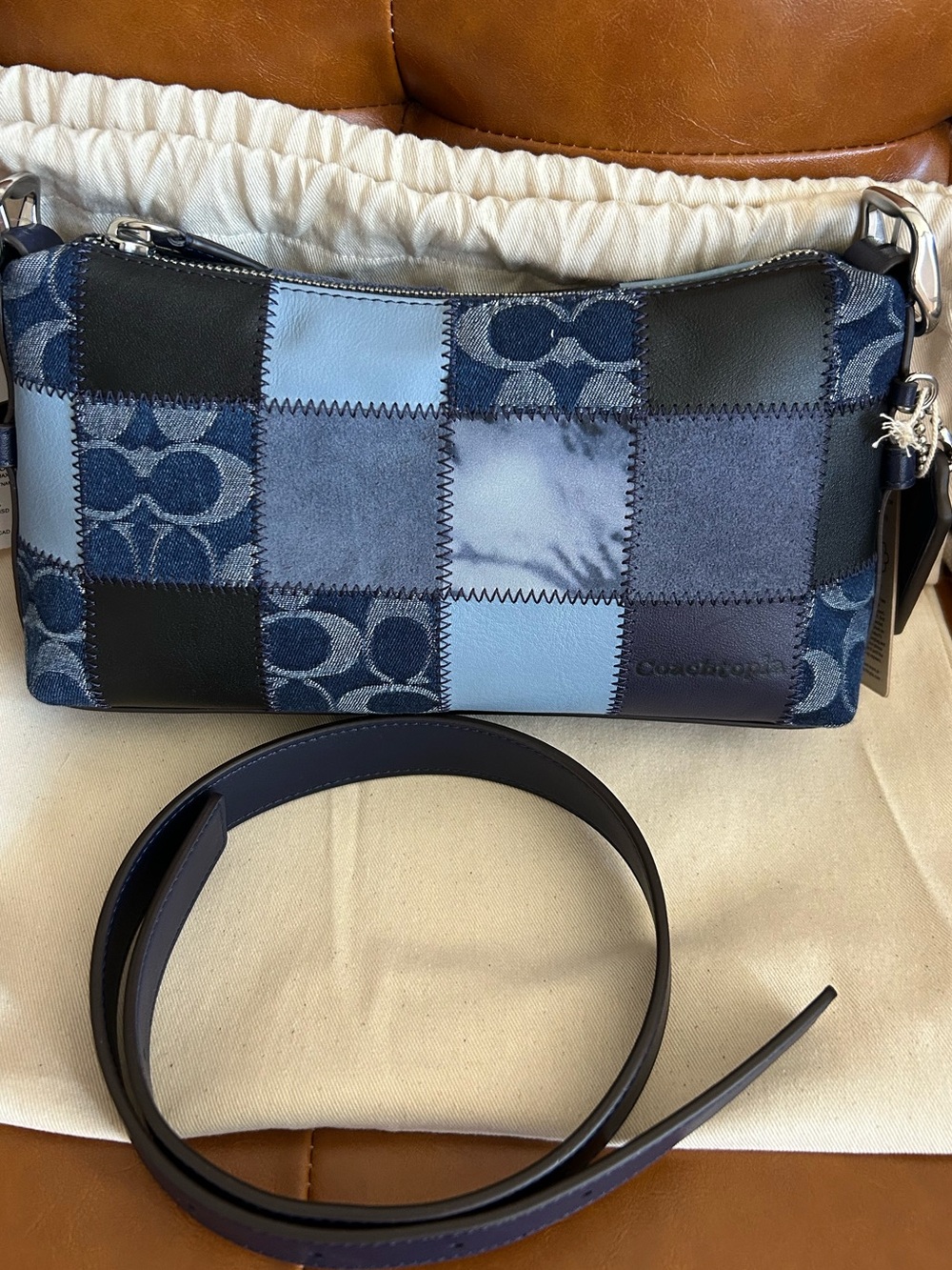 Coach Coachtopia Alter Ego Small Slouchy Shoulder Bag Blue Denim Sig Multi CFF99 - Picture 7 of 7